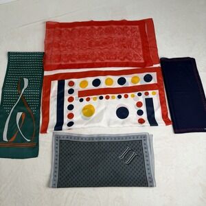 Designer Style Scarf Lot Caron Paris Geometric Polka Dot Non Silk Scarves‎ Retro